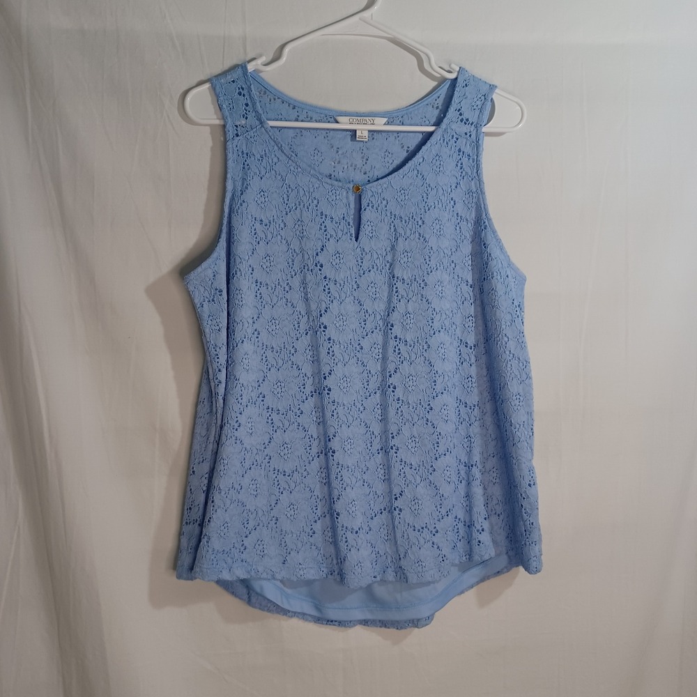 Women's Company Ellen Tracy Blue Floral Crochet Outer Blouse w/Lining Size Large